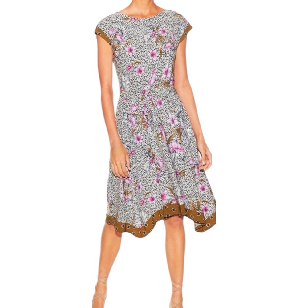 White House Black Market Small White Black Leopard Colorful Floral Print Dress